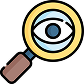 Icon of a magnifying glass with an eye in the middle.
